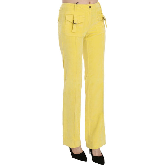 Just Cavalli Chic Yellow Corduroy Mid Waist Pants yellow-corduroy-mid-waist-straight-trousers-pants