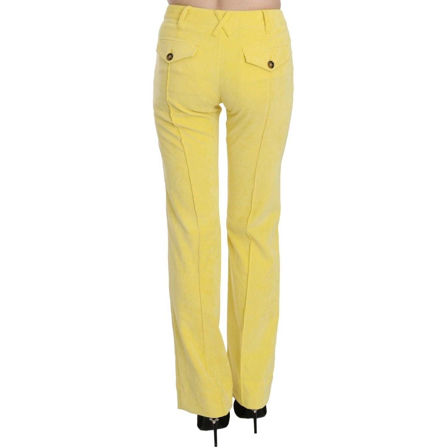 Just Cavalli Chic Yellow Corduroy Mid Waist Pants yellow-corduroy-mid-waist-straight-trousers-pants
