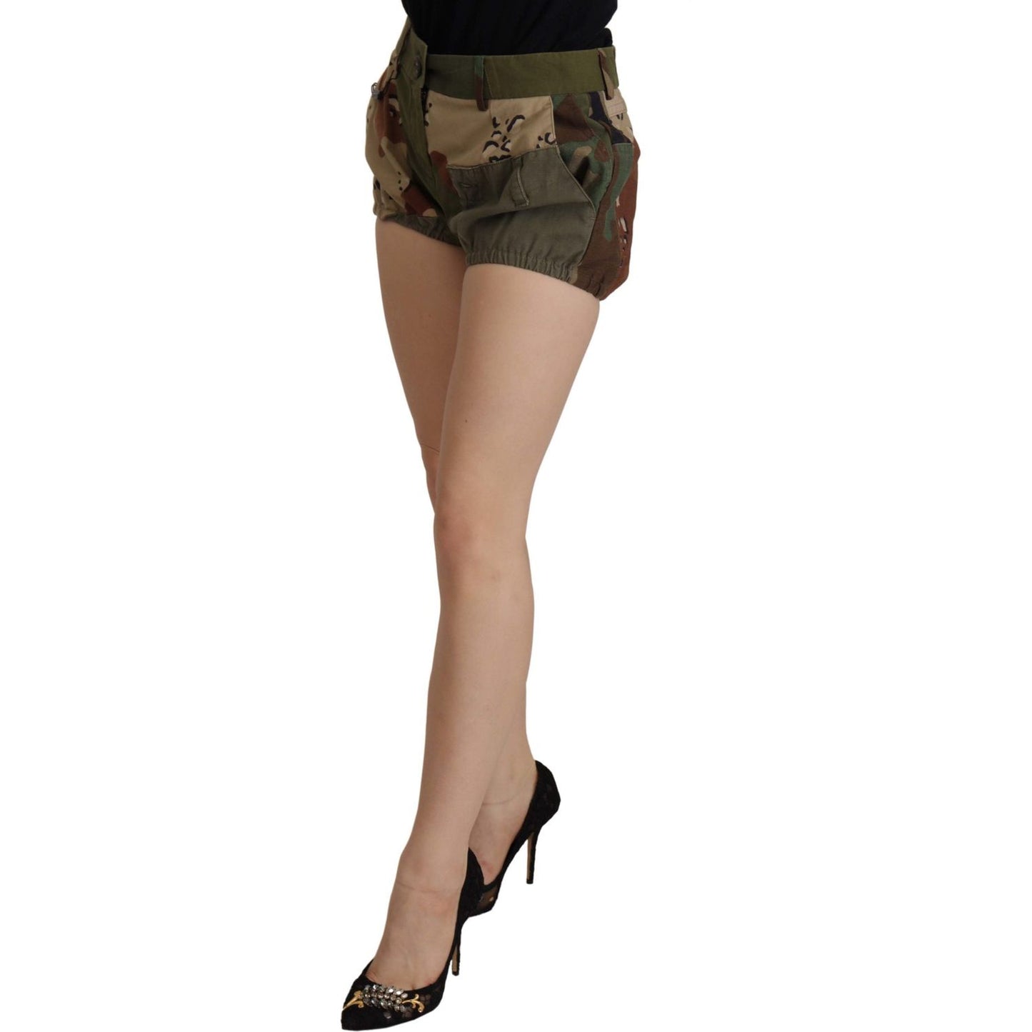 Dolce & Gabbana Army Green High-Waist Hot Pants green-high-waist-hot-pants-cotton-army-shorts