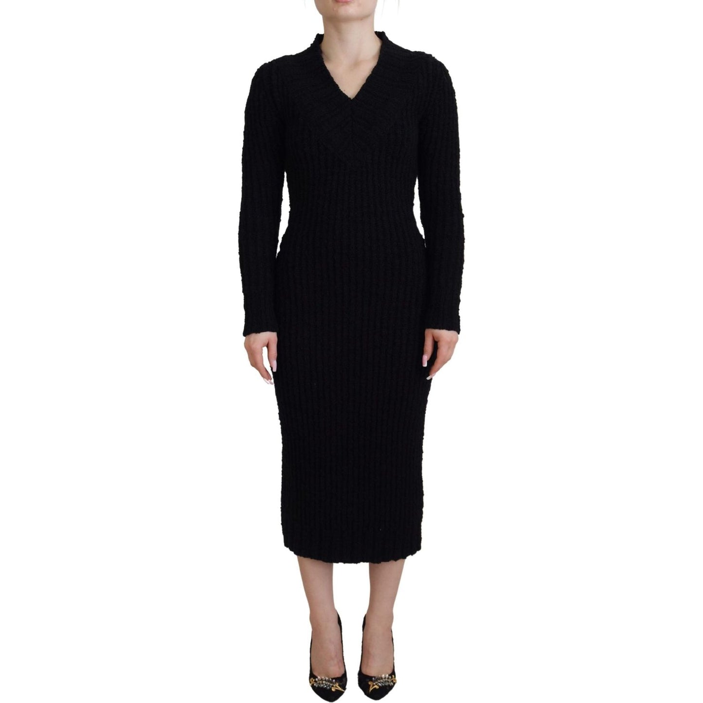 Dolce & Gabbana Elegant Black Wool Blend Sweater Dress WOMAN DRESSES black-wool-knitted-sheath-sweater-dress