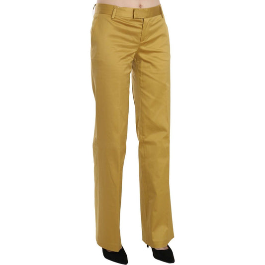 Just Cavalli Mustard Mid Waist Tailored Cotton Pants mustard-yellow-straight-formal-trousers-pants