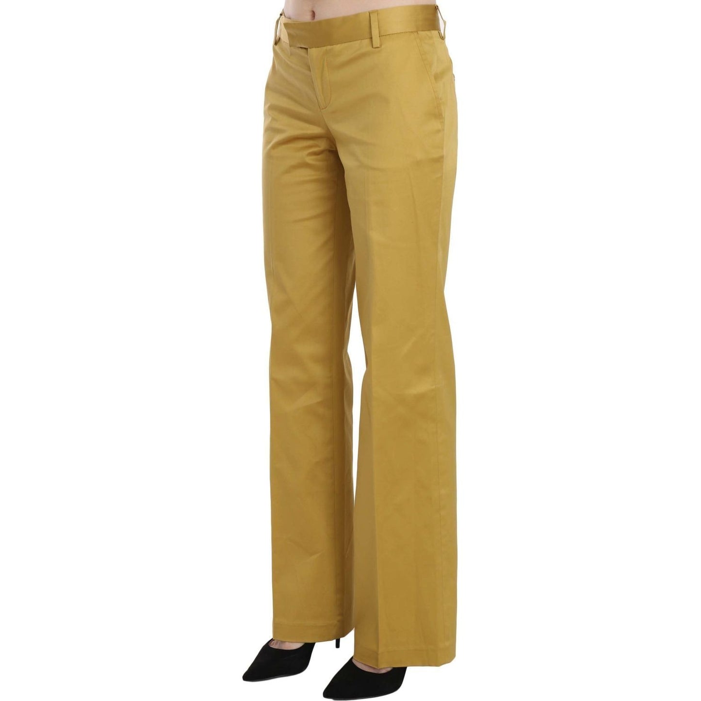 Just Cavalli Mustard Mid Waist Tailored Cotton Pants mustard-yellow-straight-formal-trousers-pants