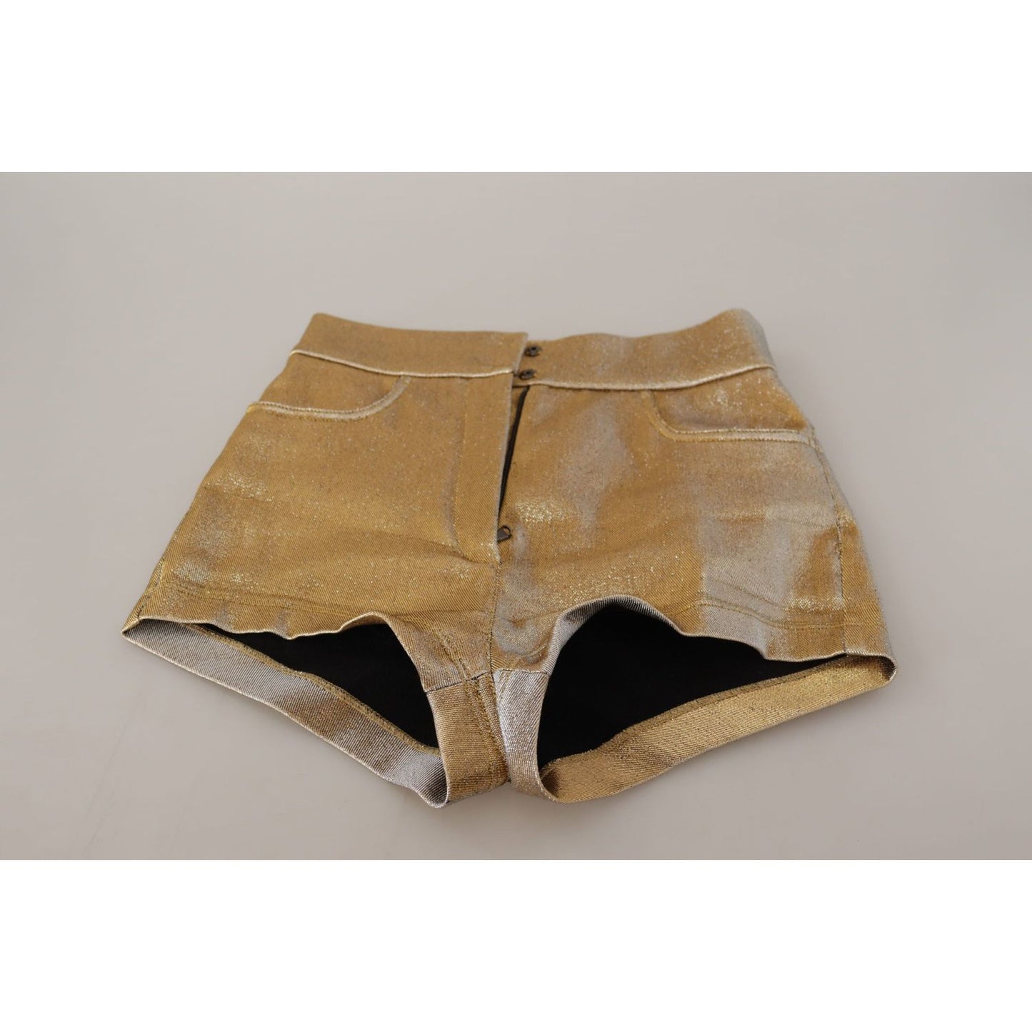 Dolce & Gabbana Gold High Waist Hot Pants Shorts gold-cotton-blend-glittered-hot-shorts