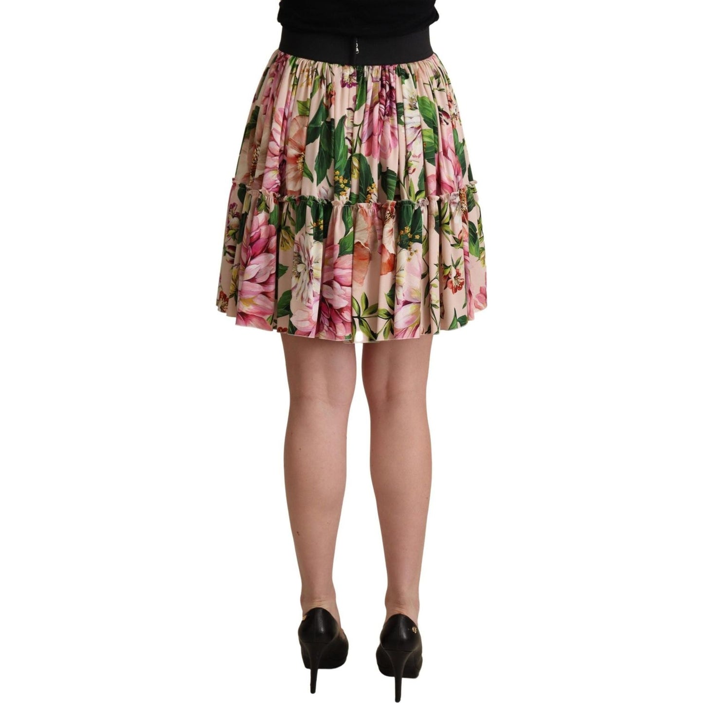 Dolce & Gabbana Elegant Floral Silk High Waist Mini Skirt WOMAN SKIRTS pink-floral-print-silk-high-waist-mini-skirt