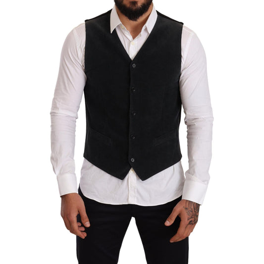 Dolce & Gabbana Elegant Black Cotton Formal Dress Vest Vest Jacket black-cotton-single-breasted-waistcoat