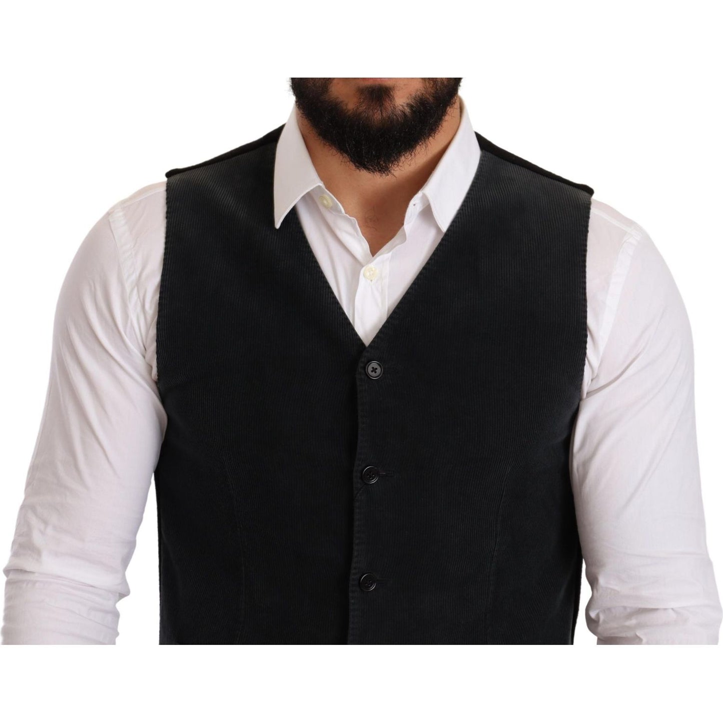 Dolce & Gabbana Elegant Black Cotton Formal Dress Vest Vest Jacket black-cotton-single-breasted-waistcoat