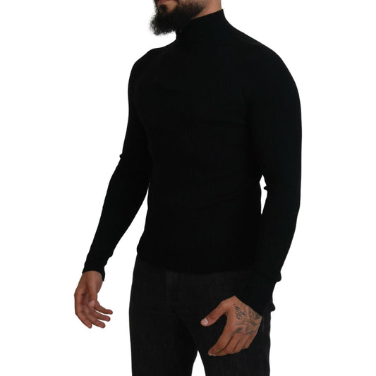 Dolce & Gabbana Elegant Black Wool Half Zip Turtleneck Sweater black-half-zip-turtleneck-pullover-sweater
