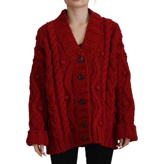 Dolce & Gabbana Elegant Red Virgin Wool Cardigan red-wool-knit-button-down-cardigan-sweater