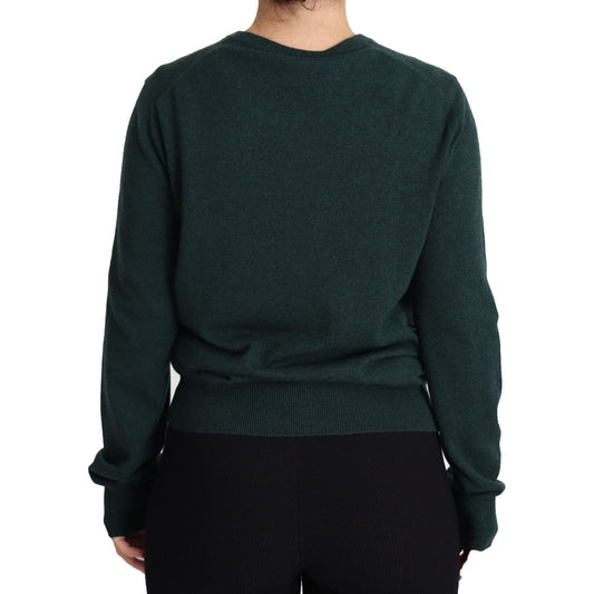 Dolce & Gabbana Elegant Cashmere Crewneck Cardigan dark-green-cashmere-crewneck-cardigan-sweater