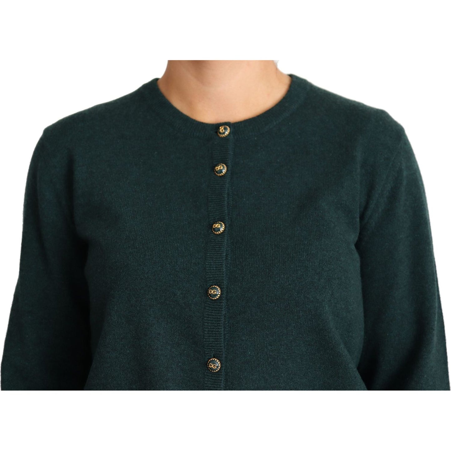 Dolce & Gabbana Elegant Cashmere Crewneck Cardigan dark-green-cashmere-crewneck-cardigan-sweater