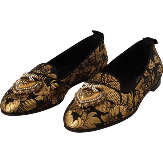 Dolce & Gabbana Elegant Leather Heart Embellished Flats black-gold-amore-heart-loafers-flats-shoes IMG_5772-scaled-1443762e-dd7.jpg