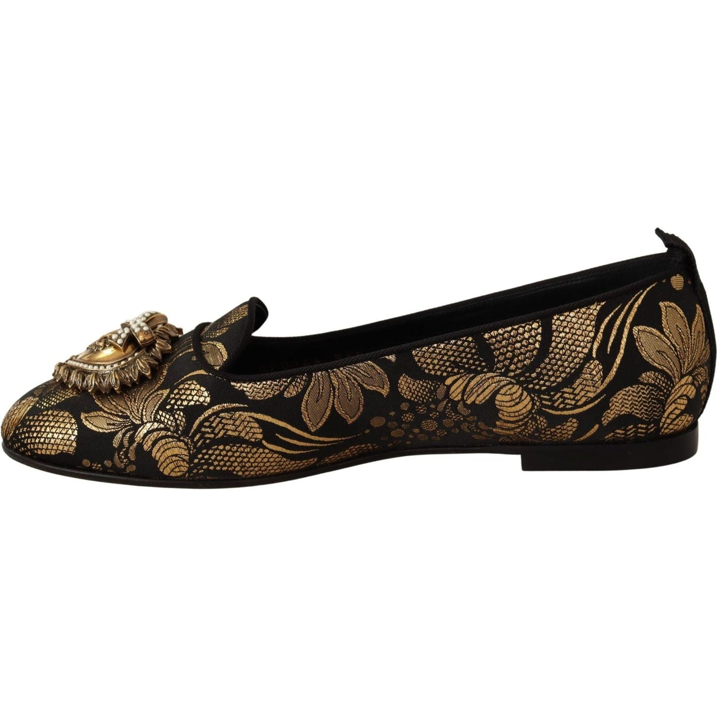 Dolce & Gabbana Elegant Leather Heart Embellished Flats black-gold-amore-heart-loafers-flats-shoes
