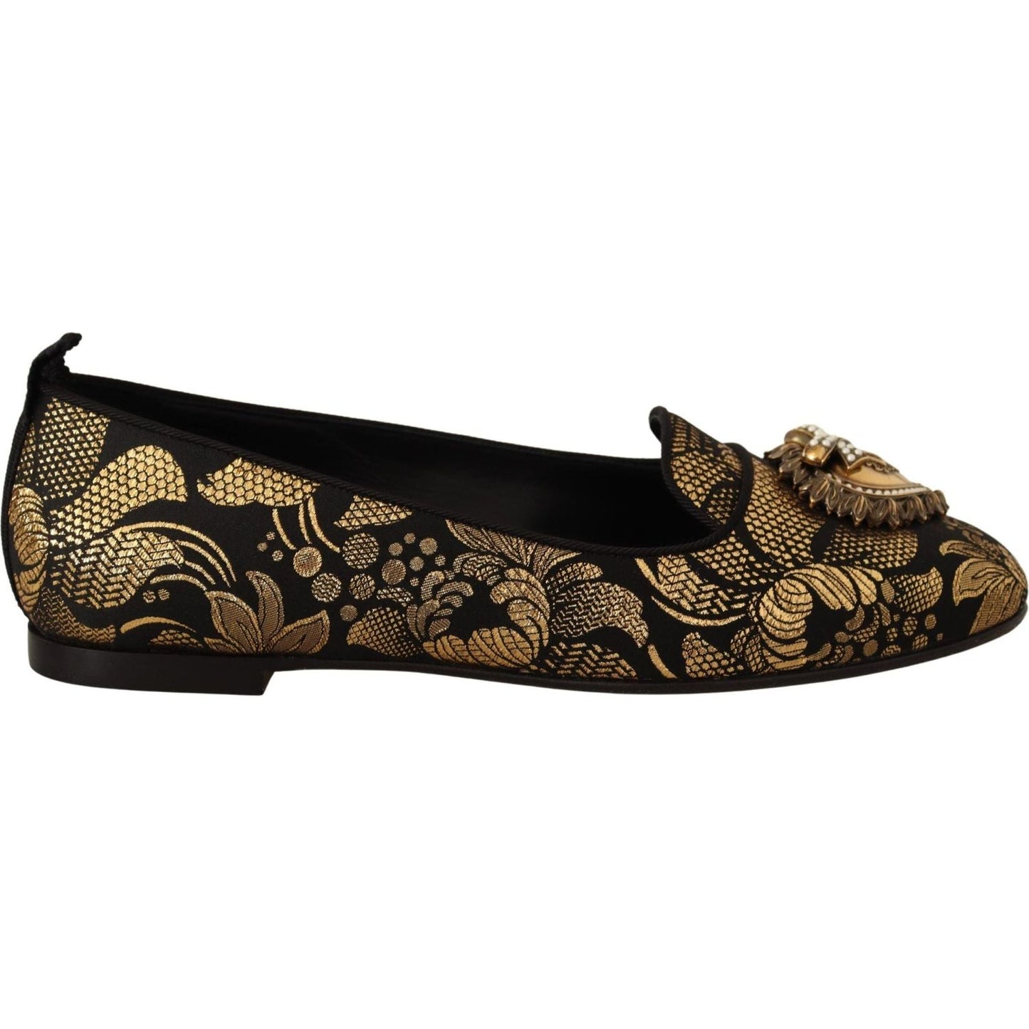 Dolce & Gabbana Elegant Leather Heart Embellished Flats black-gold-amore-heart-loafers-flats-shoes