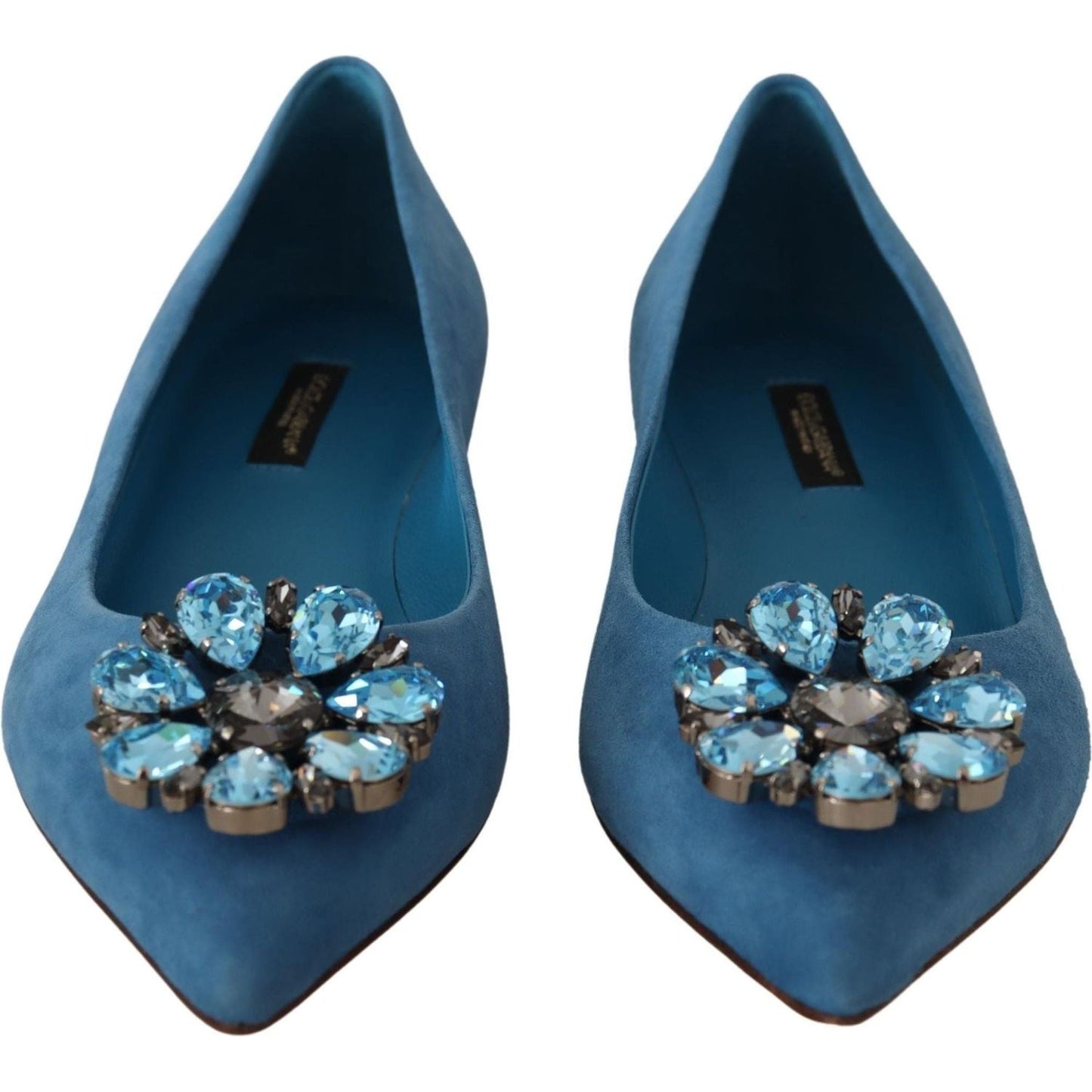 Dolce & Gabbana Elegant Crystal-Embellished Suede Flats blue-suede-crystals-loafers-flats-shoes
