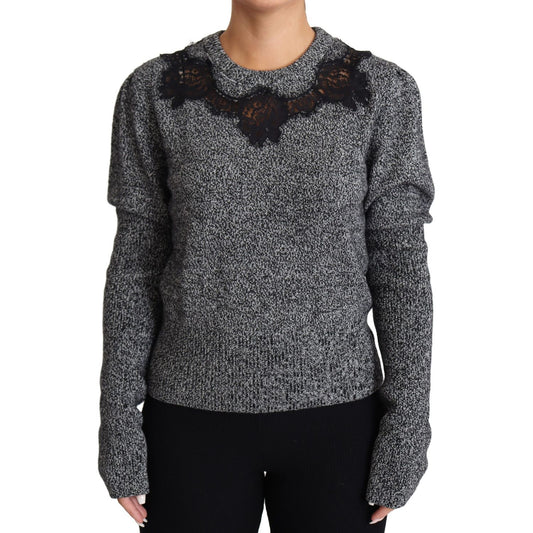 Dolce & Gabbana Elegant Grey Cashmere Lace-Trim Sweater gray-lace-trimmed-pullover-cashmere-sweater