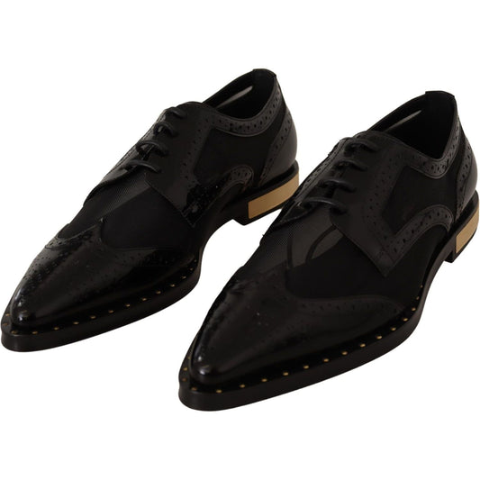 Dolce & Gabbana Elegant Gold-Trimmed Black Oxford Lace-Ups black-leather-broques-sheer-wingtip-shoes IMG_5795-scaled-a127de8b-73c.jpg