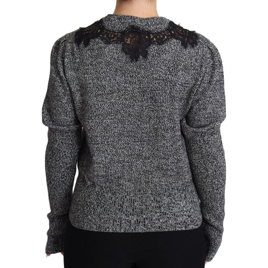 Dolce & Gabbana Elegant Grey Cashmere Lace-Trim Sweater gray-lace-trimmed-pullover-cashmere-sweater