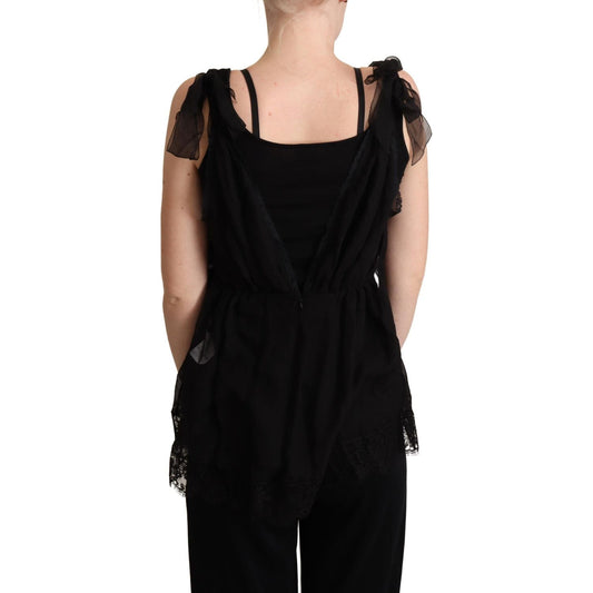 Dolce & Gabbana Lustrous Silk-Blend Lace Trim Camisole black-silk-lace-trim-camisole-tank-top