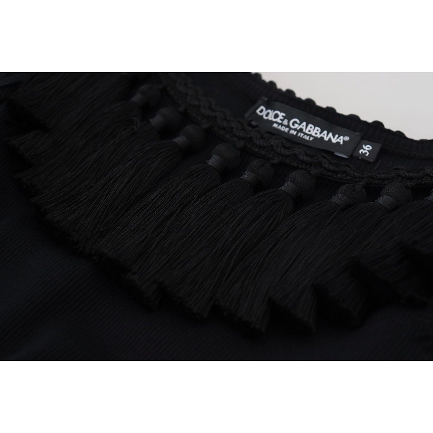 Dolce & Gabbana Elegant Black Cotton Tank Top Blouse black-tank-top-blouse-tassle-cotton-blouse