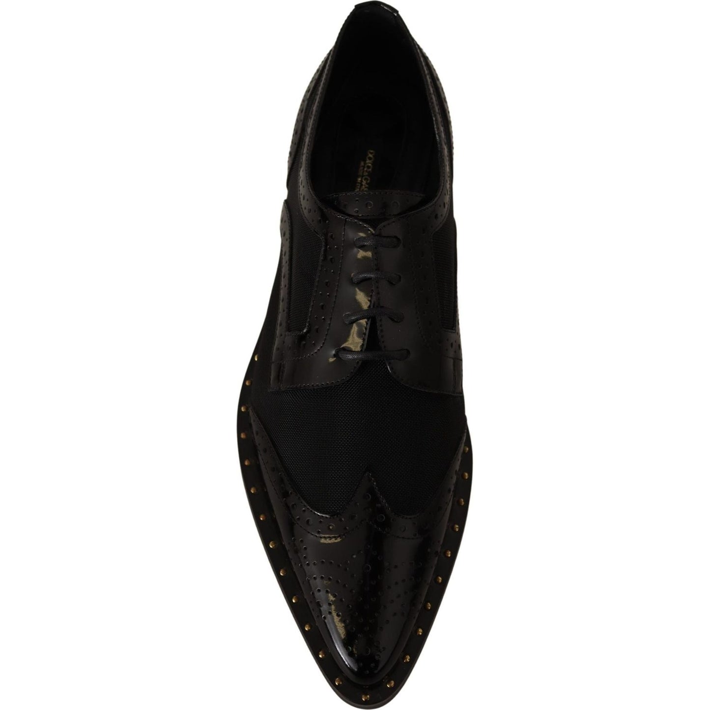 Dolce & Gabbana Elegant Gold-Trimmed Black Oxford Lace-Ups black-leather-broques-sheer-wingtip-shoes