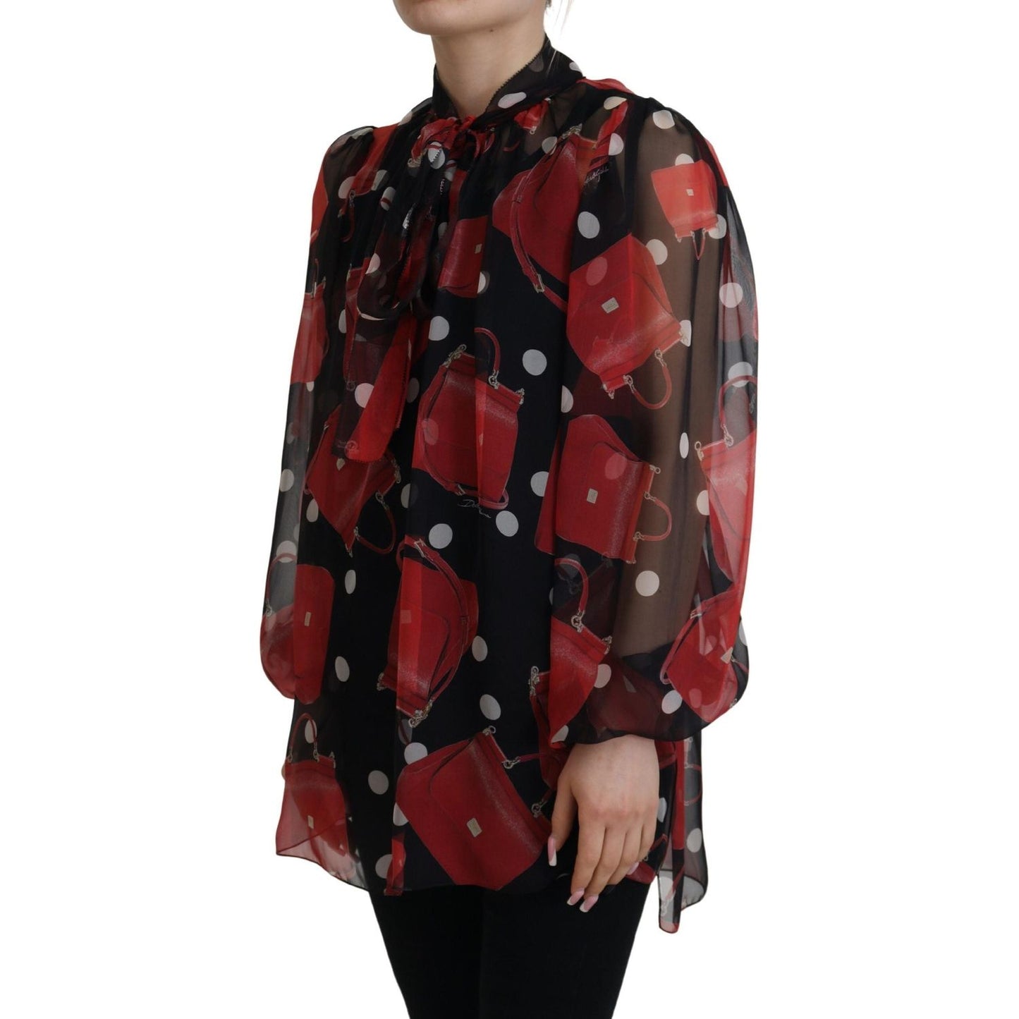 Dolce & Gabbana Sicilian Print Silk Blouse - Luxurious & Chic black-red-sicily-bag-silk-shirt-top-blouse