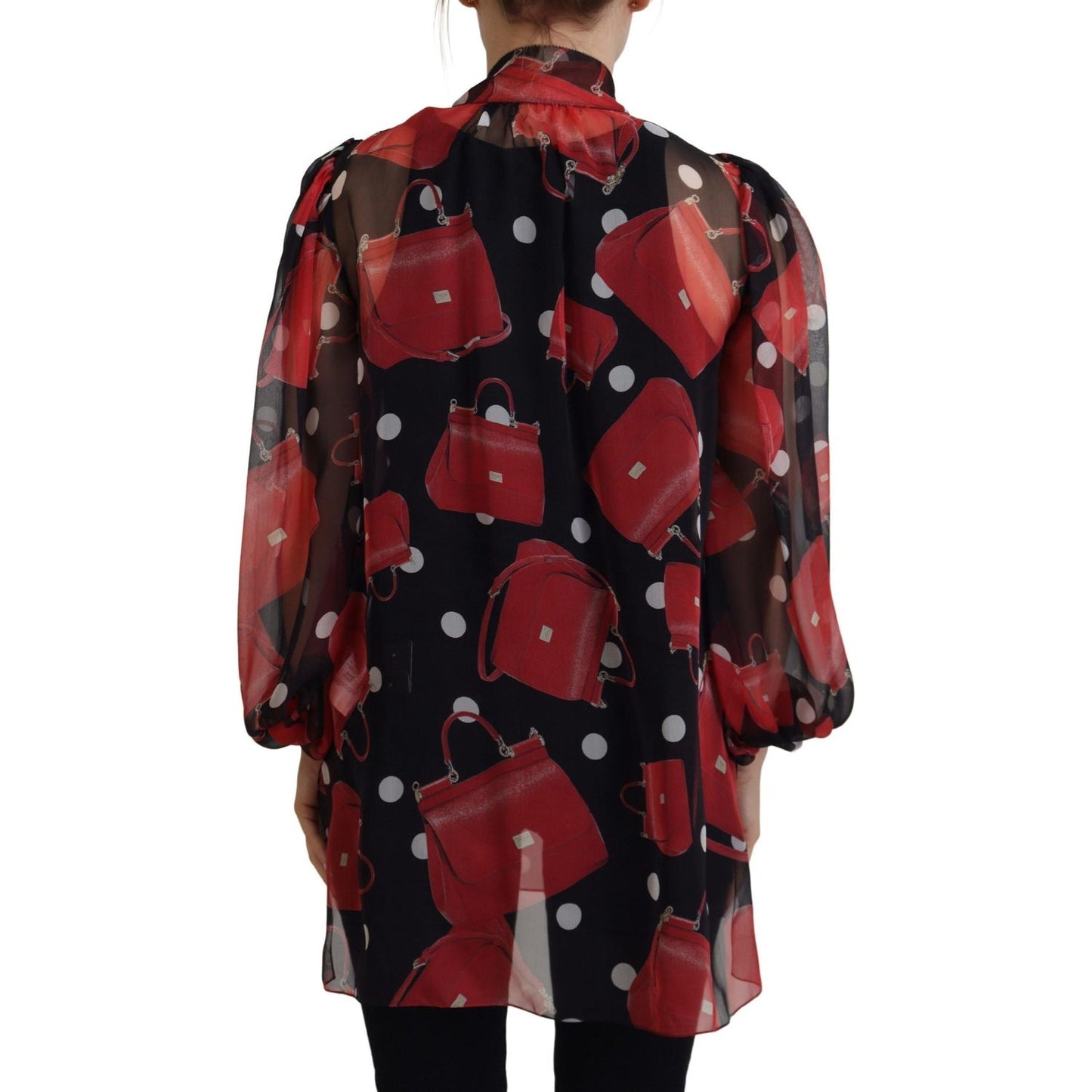 Dolce & Gabbana Sicilian Print Silk Blouse - Luxurious & Chic black-red-sicily-bag-silk-shirt-top-blouse