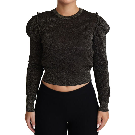 Dolce & Gabbana Elegant Cropped Sweater with Logo Detail black-gold-cropped-women-pullover-sweater