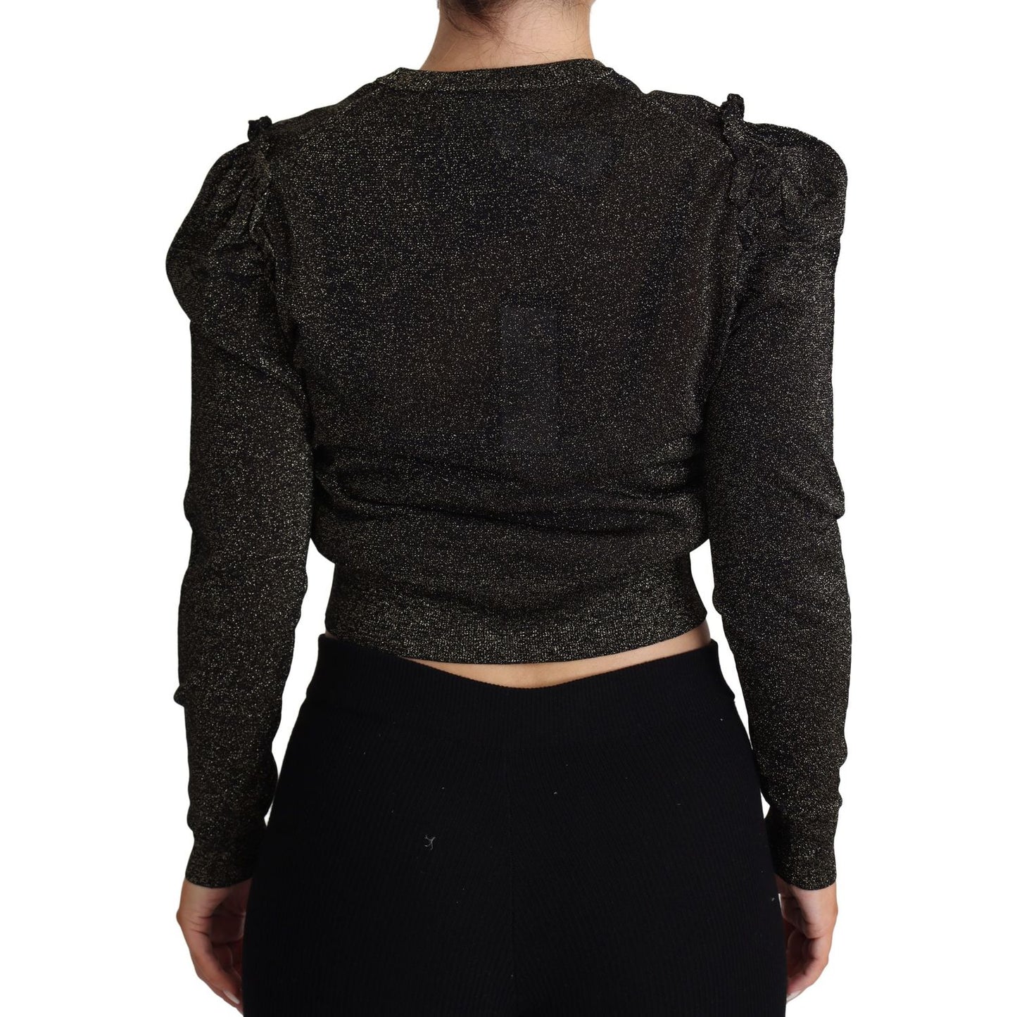 Dolce & Gabbana Elegant Cropped Sweater with Logo Detail black-gold-cropped-women-pullover-sweater