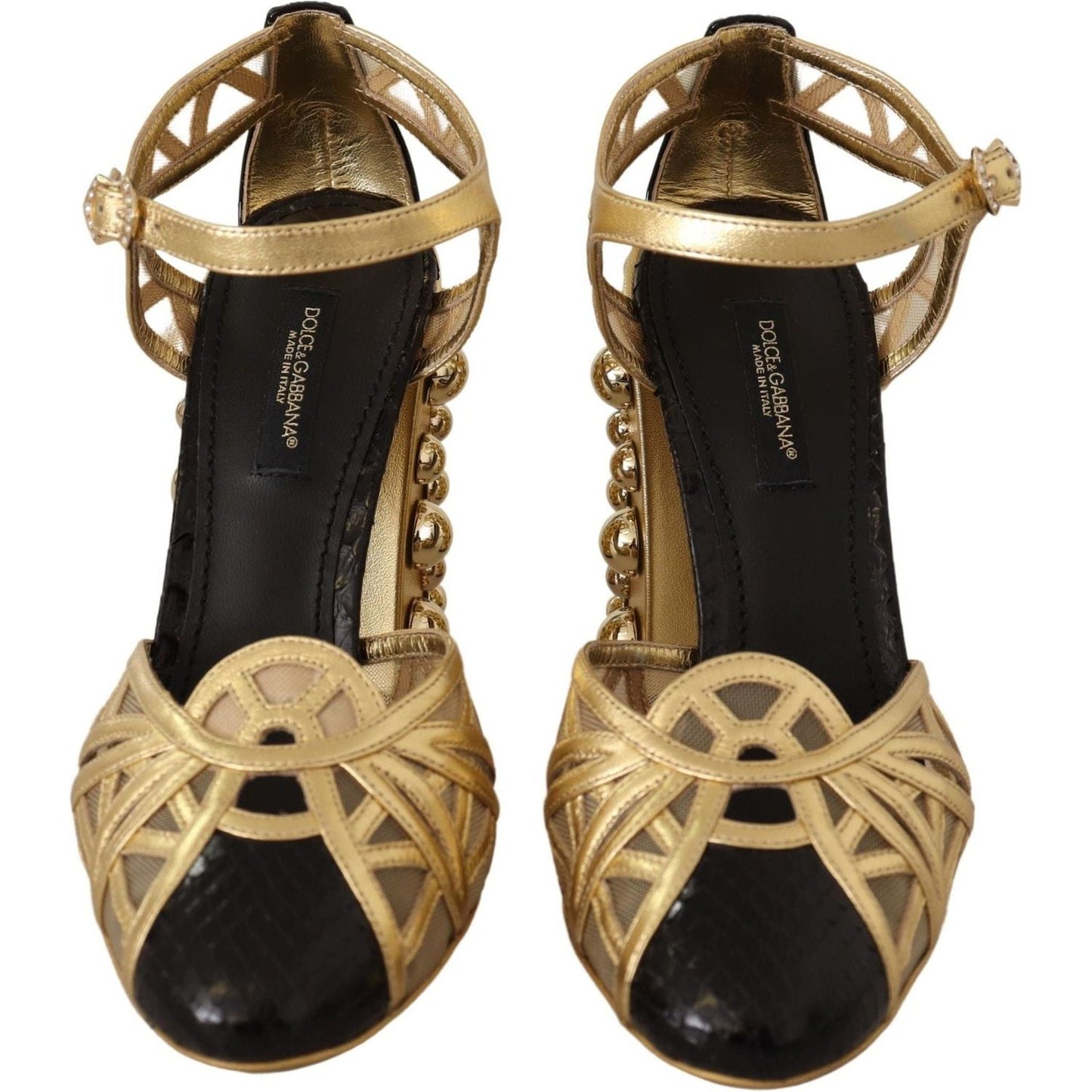 Dolce & Gabbana Elegant Crystal Studded Leather Pumps black-gold-leather-studded-ankle-straps-shoes IMG_5832-20623fac-f64.jpg