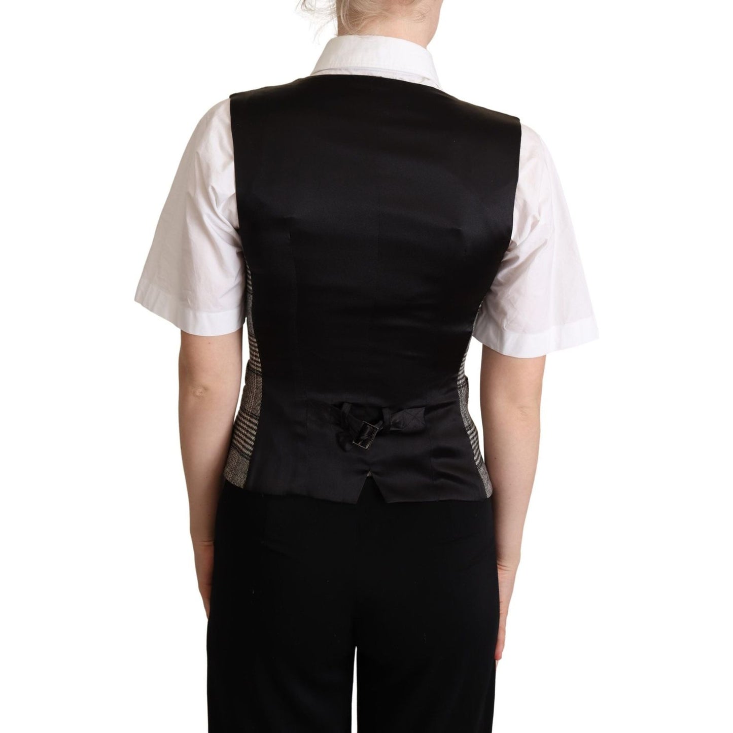 Dolce & Gabbana Elegant Checkered Gray Silk Blend Vest gray-checkered-sleeveless-waistcoat-vest