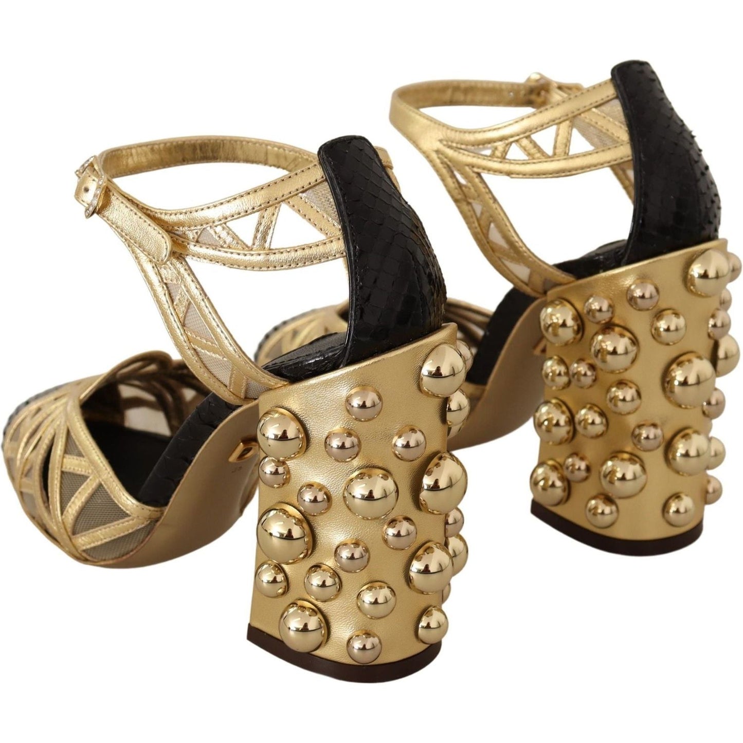 Dolce & Gabbana Elegant Crystal Studded Leather Pumps black-gold-leather-studded-ankle-straps-shoes