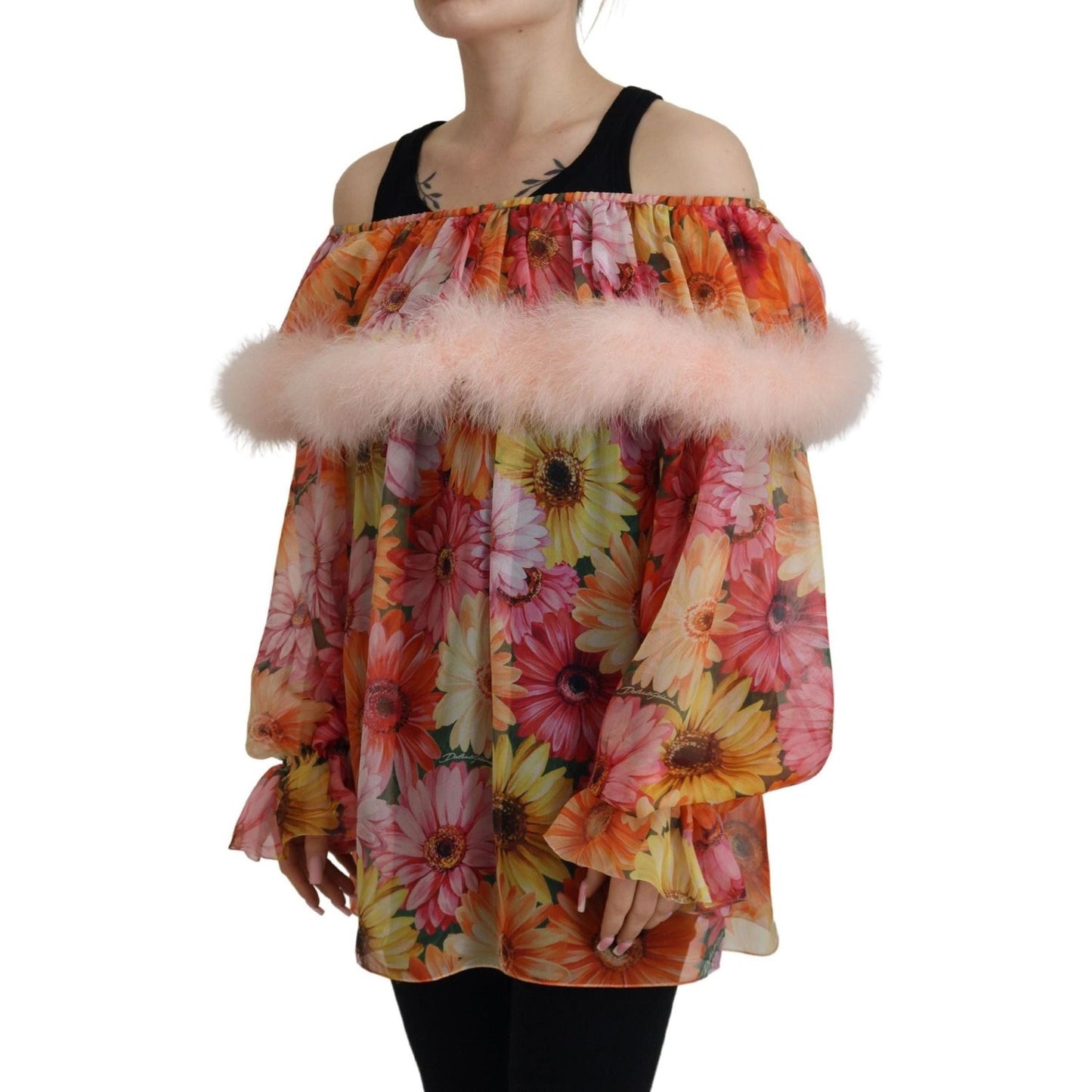 Dolce & Gabbana Elegant Silk Floral Off-Shoulder Blouse multicolor-floral-fur-shearling-blouse-top