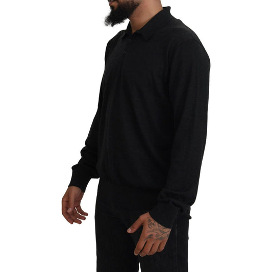 Dolce & Gabbana Elegant Black Cashmere Pullover Sweater black-cashmere-collared-pullover-sweater