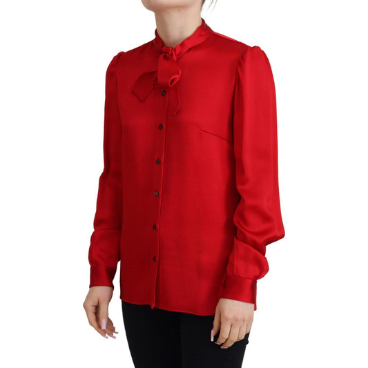 Dolce & Gabbana Elegant Red Ascot Collar Blouse red-ascot-collar-long-sleeves-blouse-top IMG_5845-scaled-eb36f3ab-10f.jpg