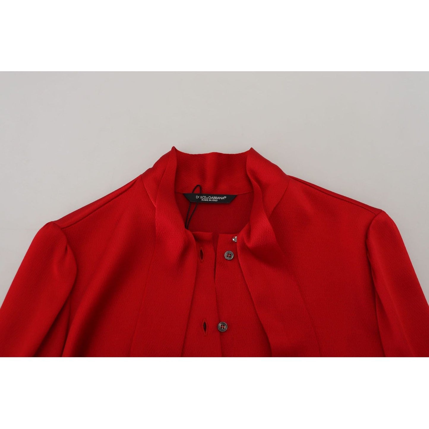 Dolce & Gabbana Elegant Red Ascot Collar Blouse red-ascot-collar-long-sleeves-blouse-top