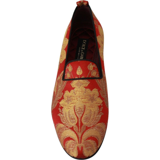 Dolce & Gabbana Rose Gold Brocade Loafers Slide Flats red-gold-brocade-slippers-loafers-shoes