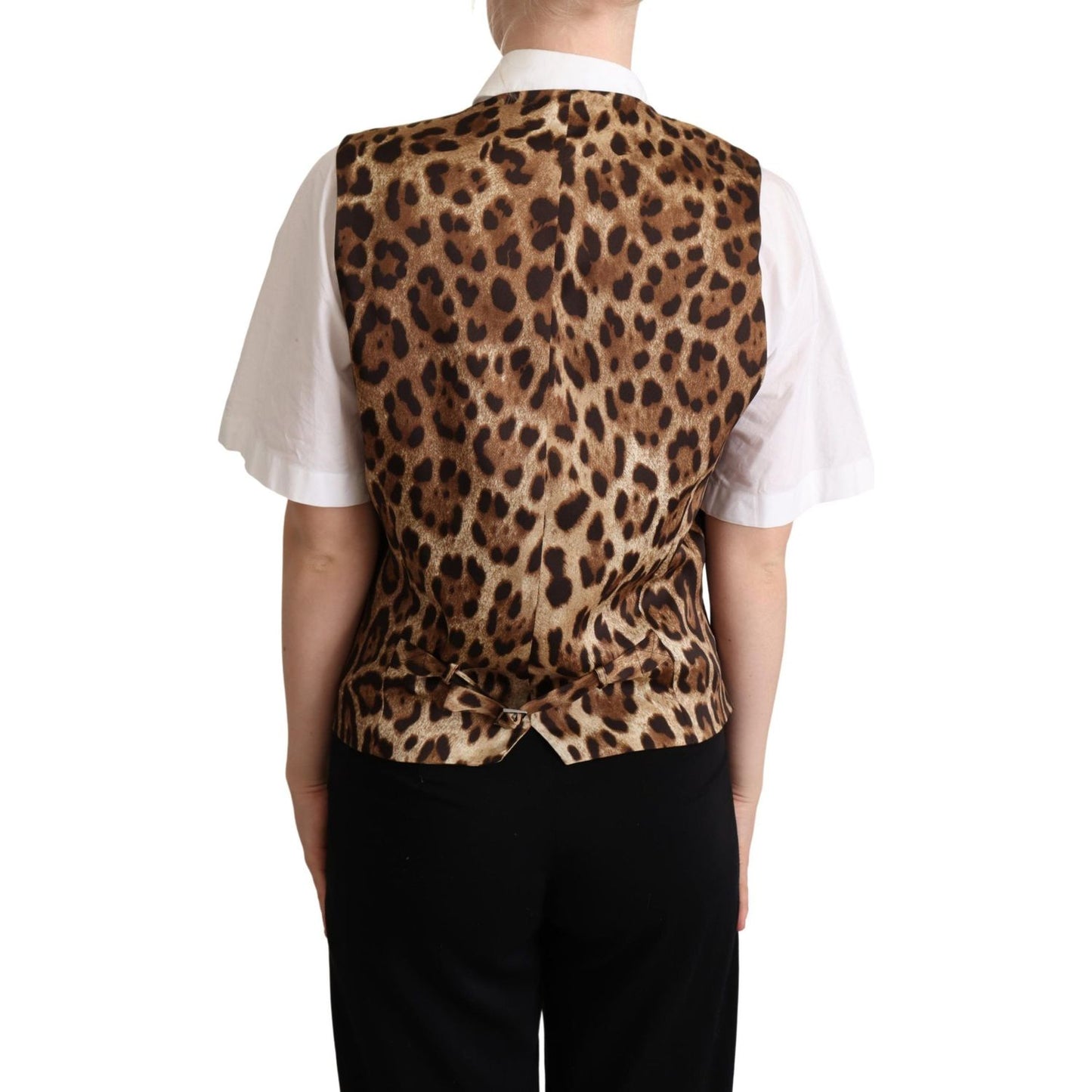 Dolce & Gabbana Elegant Leopard Print Sleeveless Vest gray-wool-leopard-print-waistcoat-vest