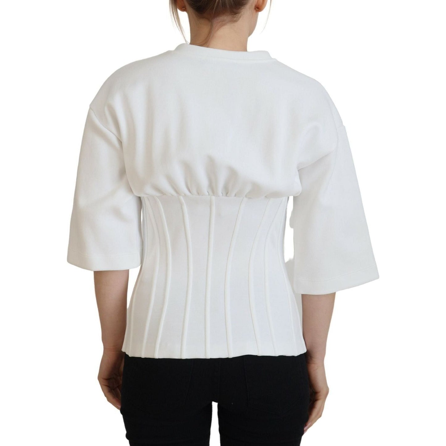Dolce & Gabbana Elegant Corset Top T-Shirt Blouse white-corset-stretch-cotton-top-t-shirt