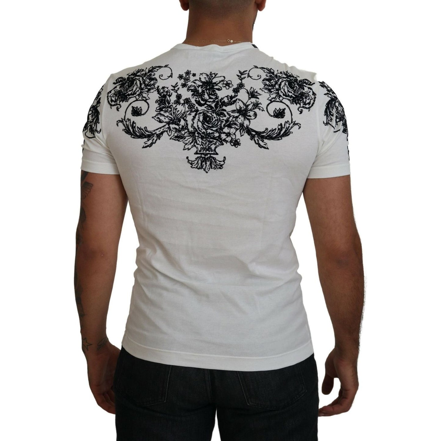 Dolce & Gabbana Elegant Floral Crown Tee white-dg-crown-floral-crewneck-men-t-shirt