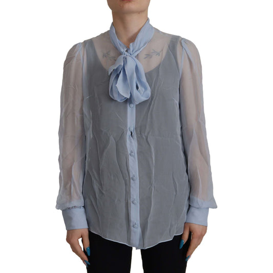 Dolce & GabbanaElegant Silk Ascot Collar Blouse in Light BlueMcRichard Designer Brands£439.00