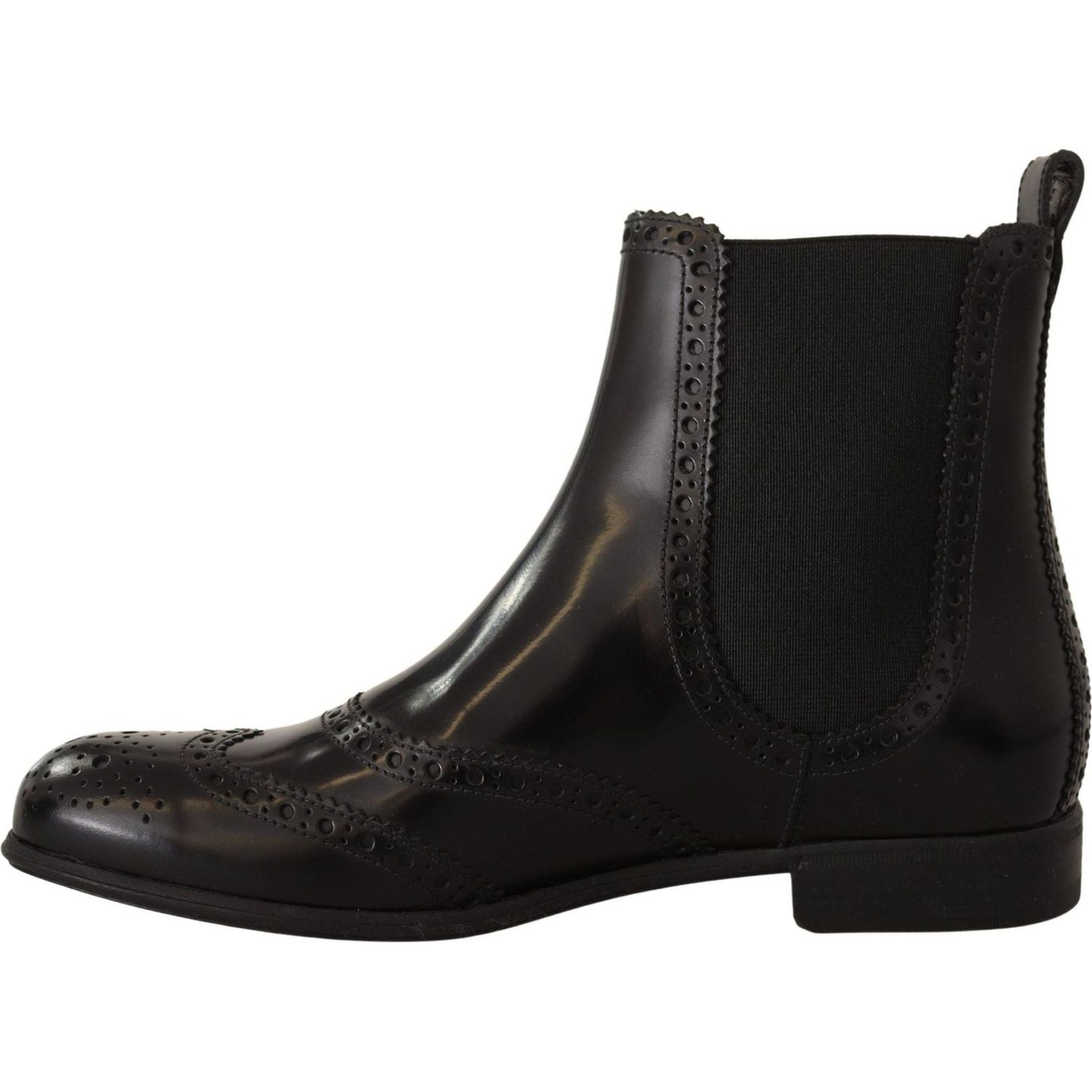 Dolce & Gabbana Elegant Black Ankle Wingtip Oxford Boots black-leather-ankle-high-flat-boots-shoes