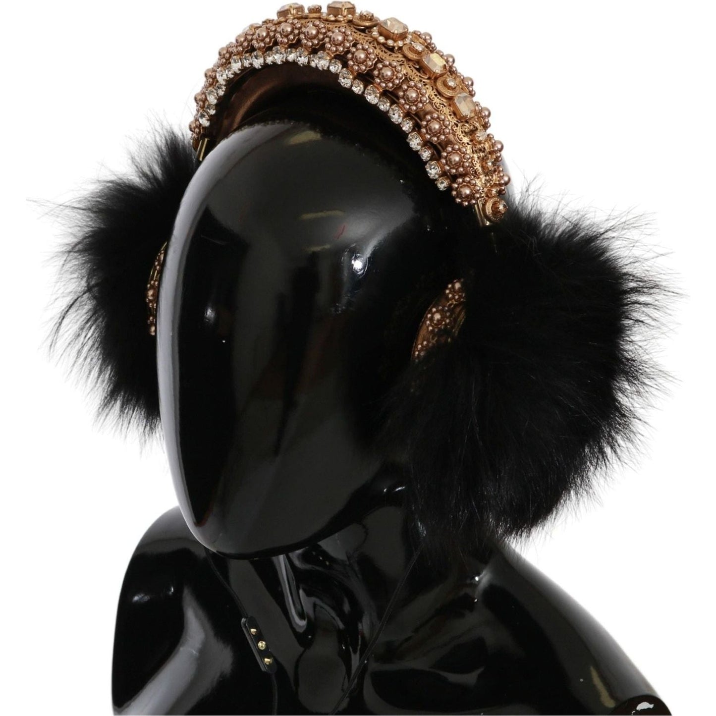 Dolce & Gabbana Gold Black Crystal Embellished Headphones gold-black-crystal-fur-headset-audio-headphones