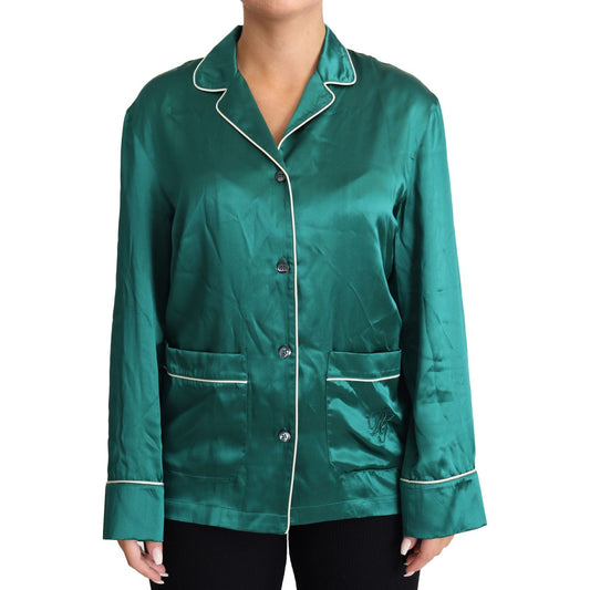 Dolce & Gabbana Elegant Silk Pajama Lounge Shirt green-pyjama-blouse-silk-lounge-sleepwear-top
