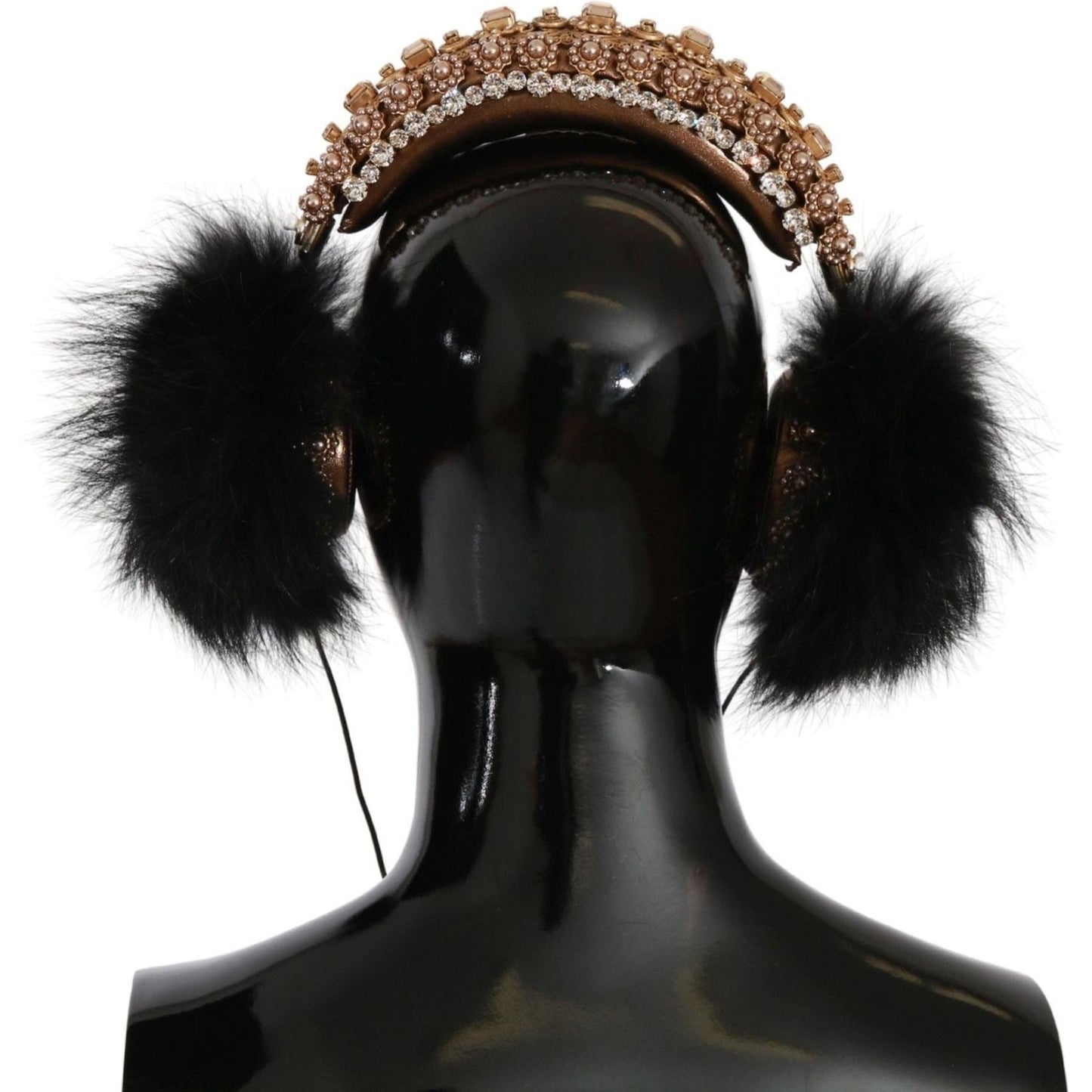 Dolce & Gabbana Gold Black Crystal Embellished Headphones gold-black-crystal-fur-headset-audio-headphones