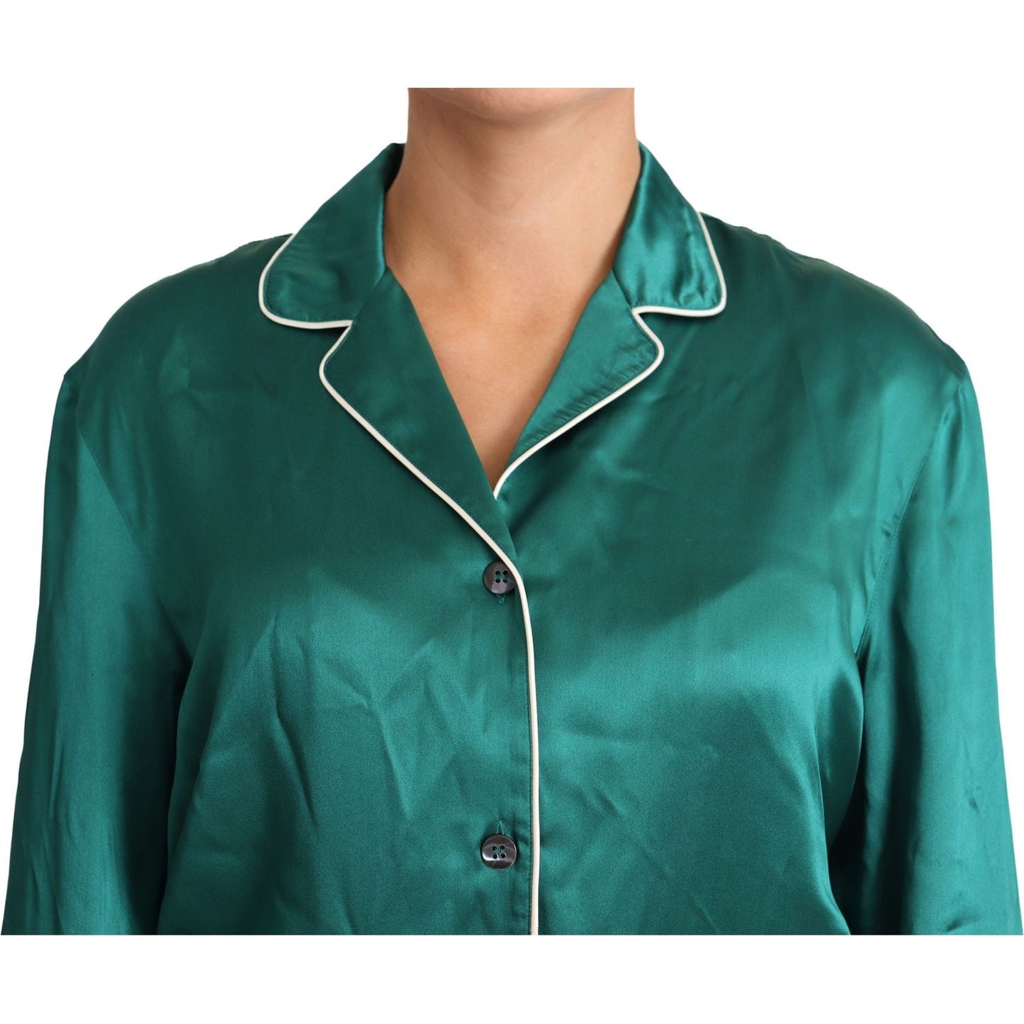 Dolce & Gabbana Elegant Silk Pajama Lounge Shirt green-pyjama-blouse-silk-lounge-sleepwear-top