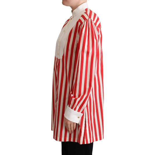 Dolce & Gabbana Elegant Red and White Stripe Cotton Polo Top red-white-striped-long-sleeves-formal-shirt