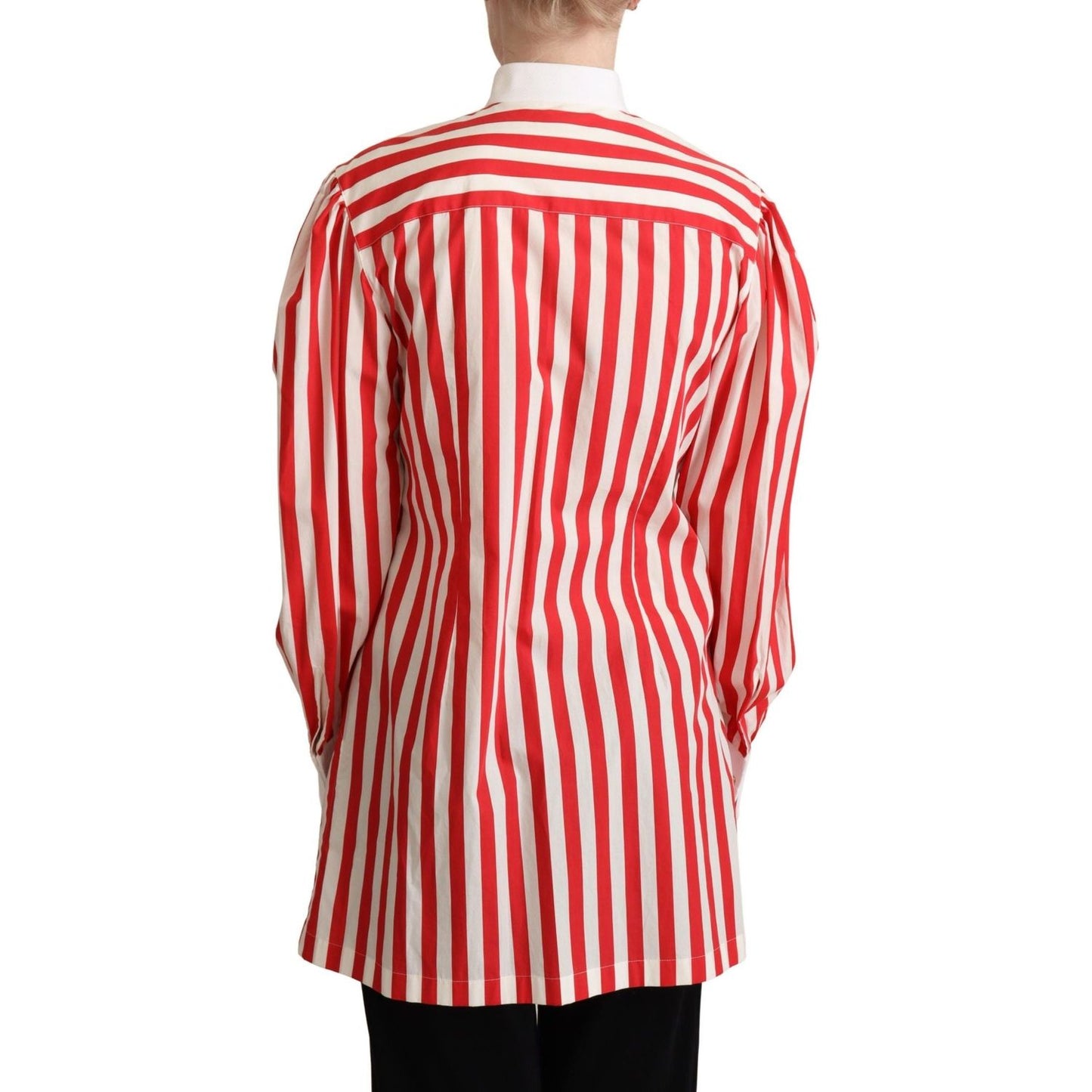 Dolce & Gabbana Elegant Red and White Stripe Cotton Polo Top red-white-striped-long-sleeves-formal-shirt