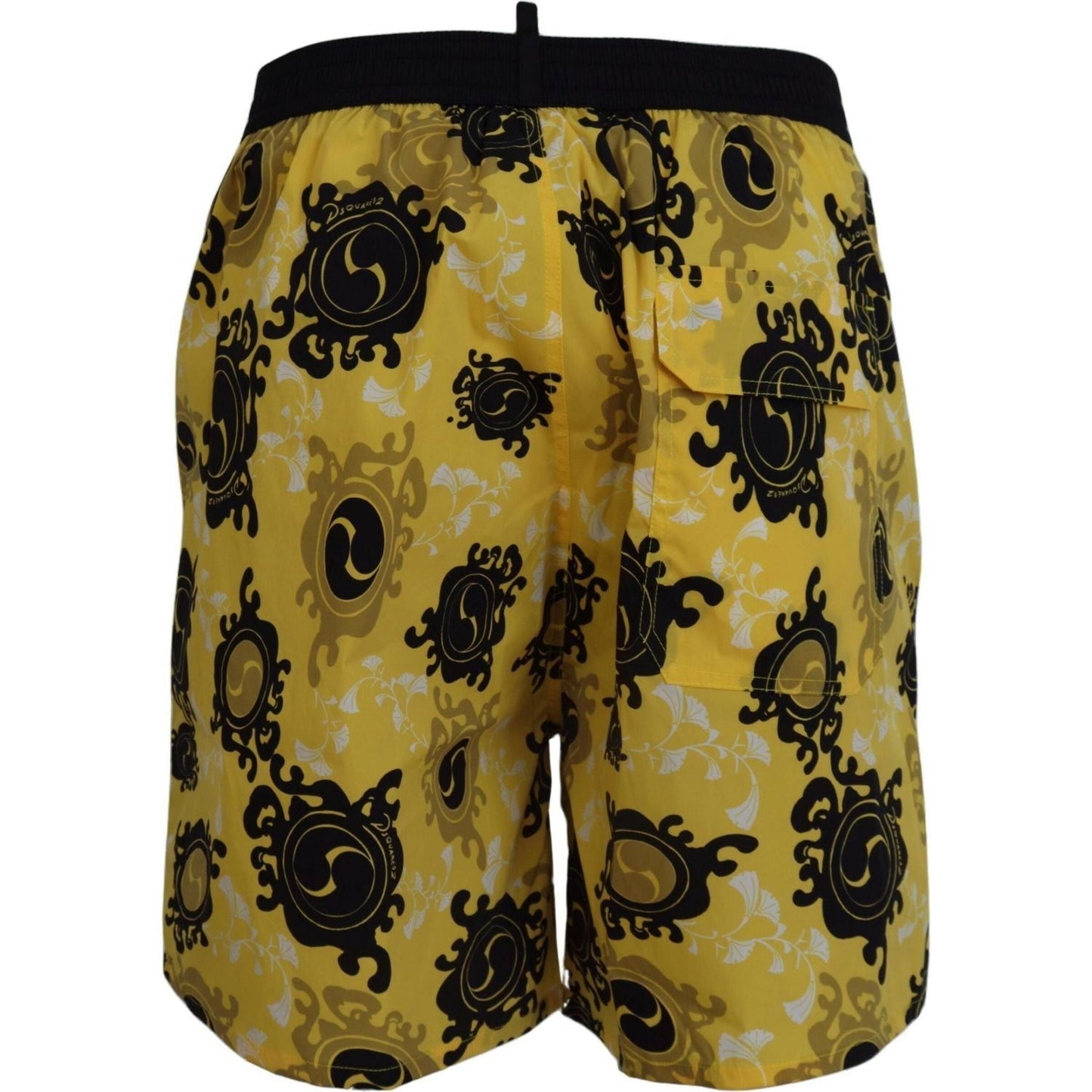 Dsquared² Yellow Block Print Swim Shorts Boxer yellow-black-printed-men-beachwear-shorts-swimwear