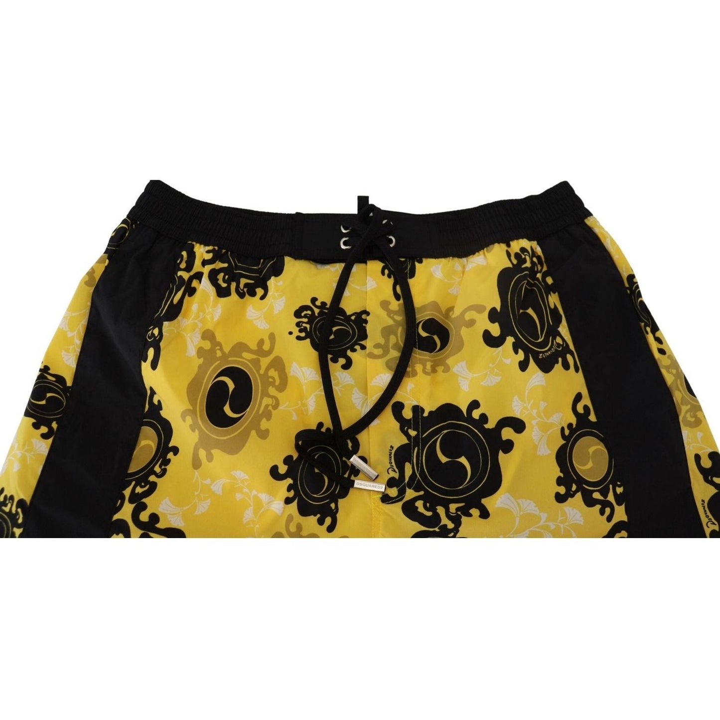 Dsquared² Yellow Block Print Swim Shorts Boxer yellow-black-printed-men-beachwear-shorts-swimwear