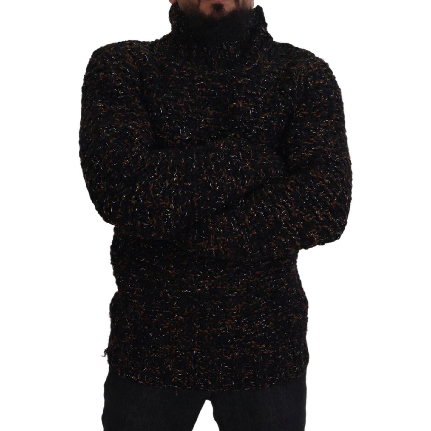 Dolce & Gabbana Elegant Turtleneck Sweater in Luxurious Wool Blend brown-fatto-a-mano-turtleneck-pullover-sweater